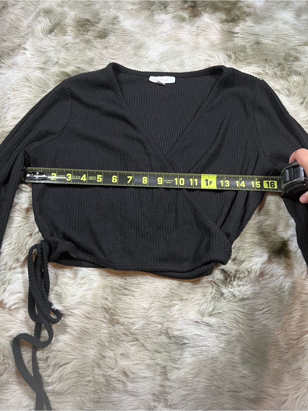 Colsie Black Ribbed Wrap-Style Top - Picture 8 of 8